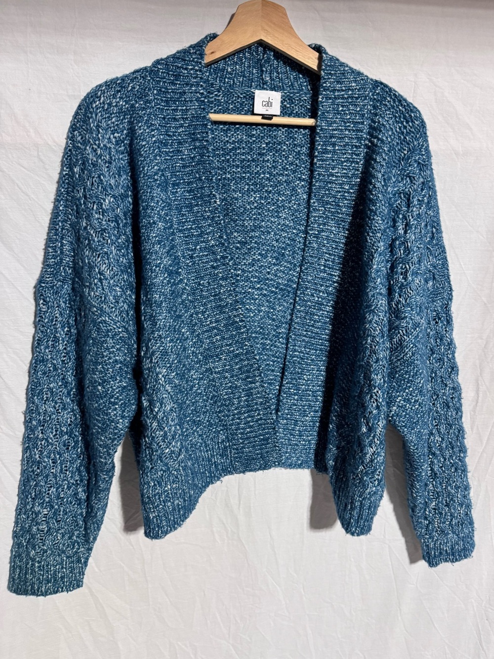 Cabi chunky cable knit blue open cardigan Size Medium